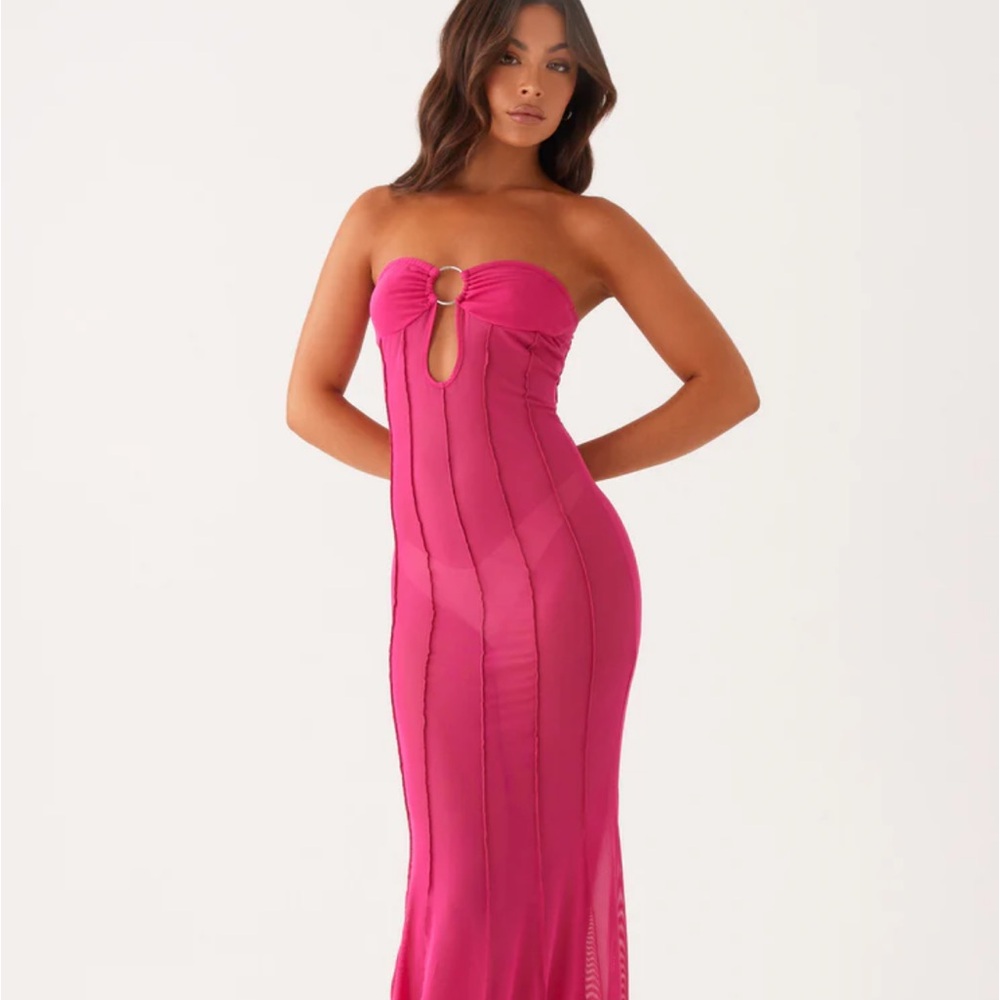 Peppermayo Kennedy maxi dress fuchsia pink NWT new summer sexy sheer mesh Miami